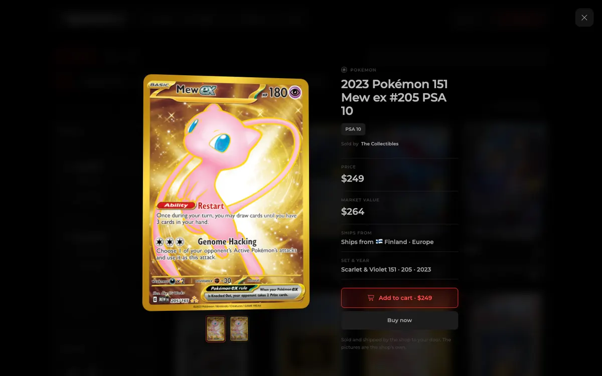 A card’s page on The Collectibles marketplace